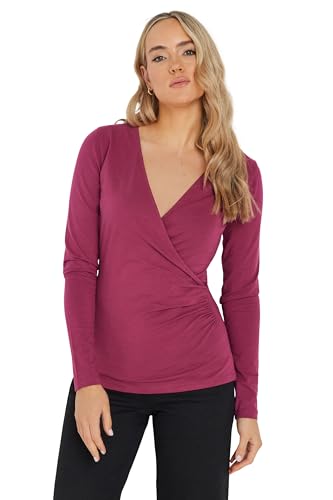 Long Tall Sally Lts Tall Long Sleeve Wrap Top Dark Pink 14
