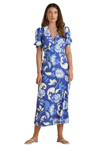 Long Tall Sally LTS Tall Floral Puff Sleeve Midi Tea Dress Blue 12