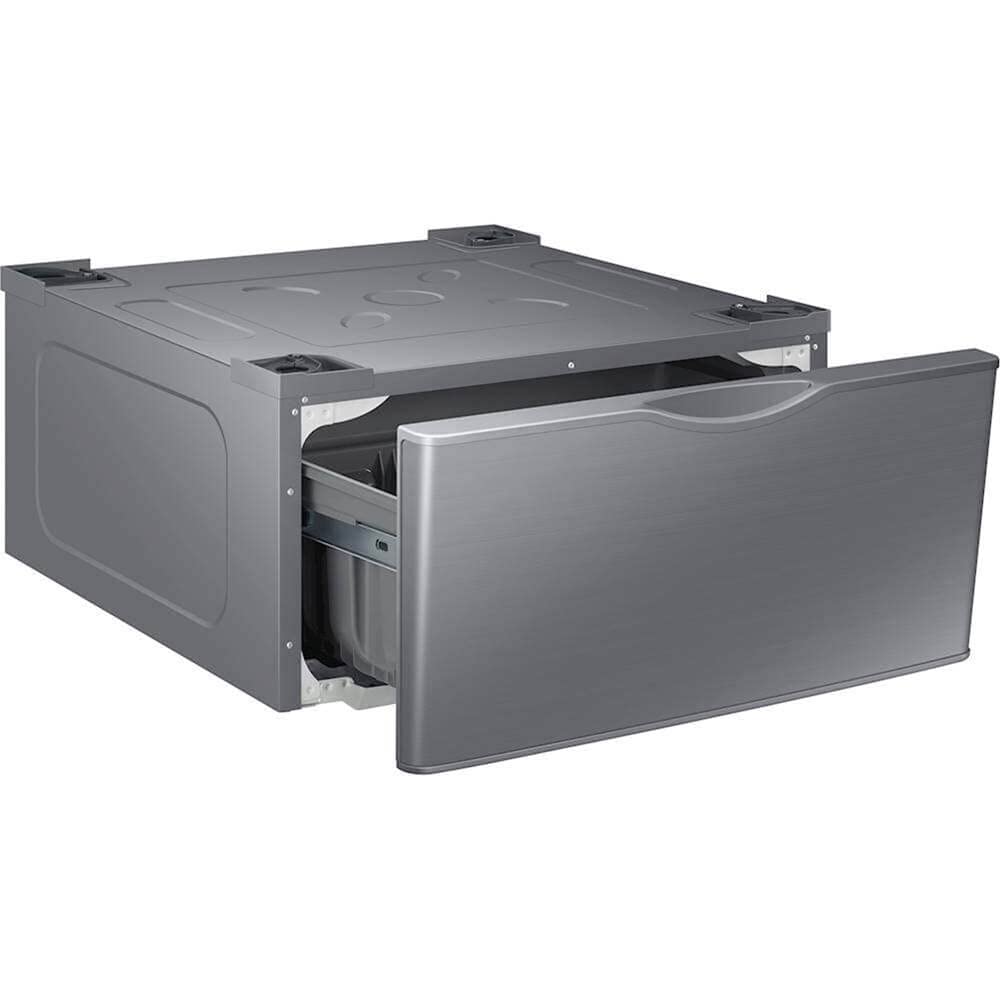 SAMSUNG 27-Inch Washer Dryer Pedestal Stand w/ Pull Out Laundry Storage Drawer, Stainless Steel, WE402NP/A3, Platinum