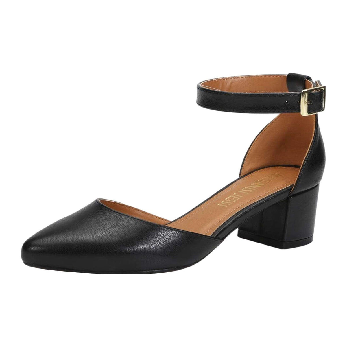 MAIERNISI JESSI Unisex Men's Women's Pointed Toe Ankle Strap Pumps, 2.17 Inch Block Heel, D'Orsay Style Patent Nude EU47 - US