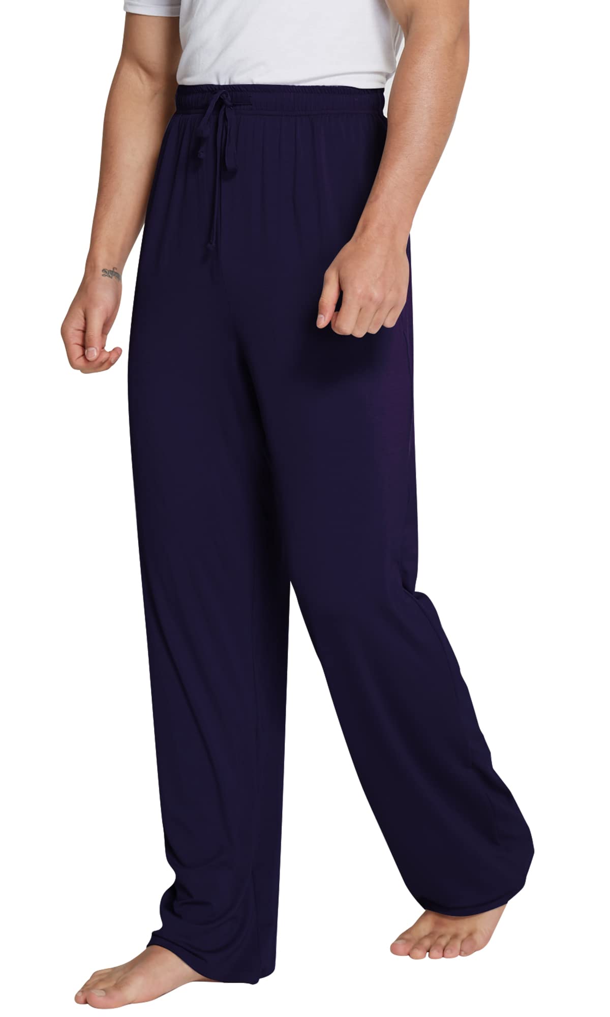 WiWi Bamboo Viscose Pajama Pants for Men Tall Sleep Bottoms Big Warm Long Pj Lightweight Lounge Sweatpants S-XXL, Navy, X-Large