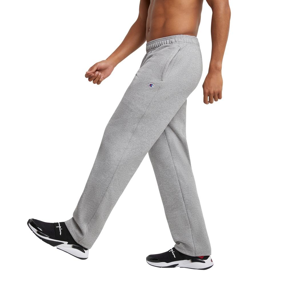 Champion Men's Open-Bottom Fleece Sweatpants, Standard Fit, Midweight, Available in Regular and Big, Oxford Gray-C Patch Logo, XX-Large Tall