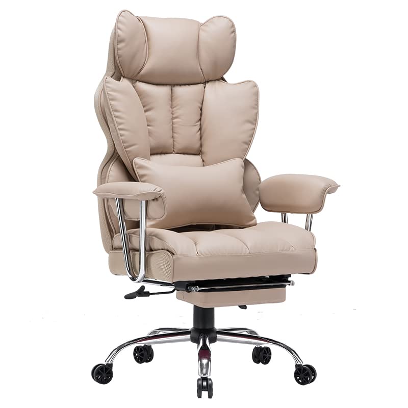 Efomao Big and Tall Office Chair 400lbs – PU Leather Executive Office Chair with Lumbar Support & Leg Rest, Heavy-Duty Computer Chair for Home Office, Dark Beige
