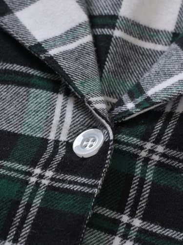 Latuza Women's Tall Flannel Pajama Set Extra Long Button Up Top Pants Pj Set S Black Green