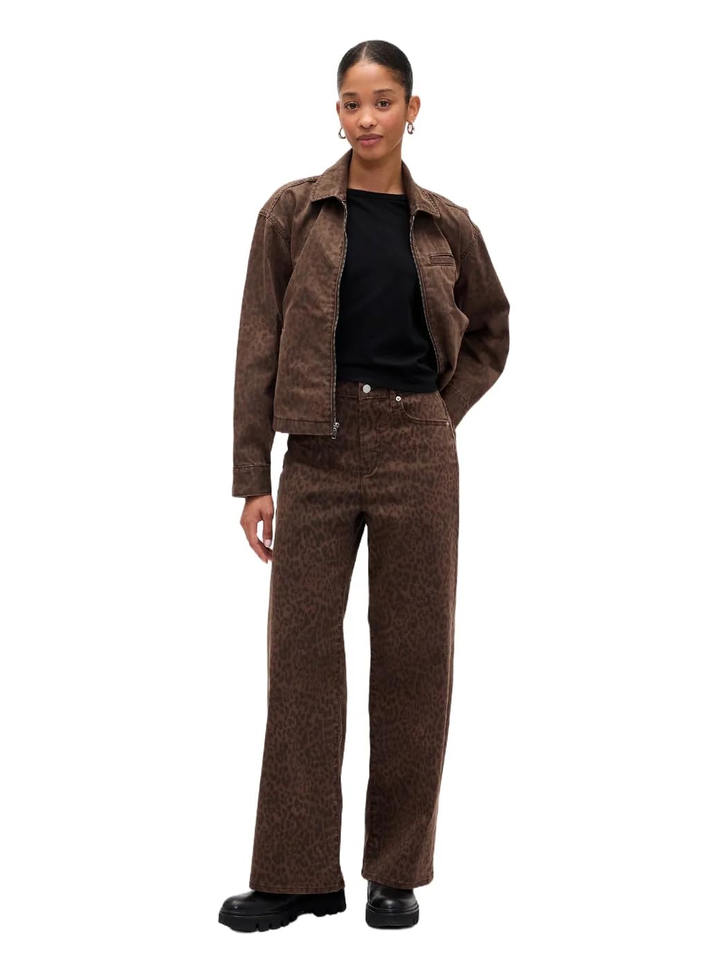 GAP Womens High Rise Wide Leg Jeans Leopard 27 Long