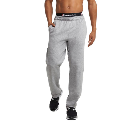 Champion Men's Open-Bottom Fleece Sweatpants, Standard Fit, Midweight, Available in Regular and Big, Oxford Gray-C Patch Logo, X-Large Tall