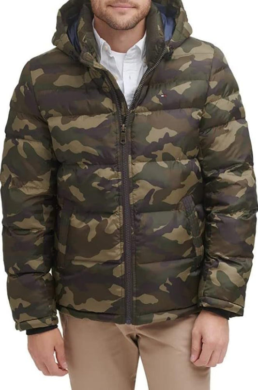 Tommy Hilfiger Men's Hooded Puffer Jacket, Camouflage, XX-Large Tall