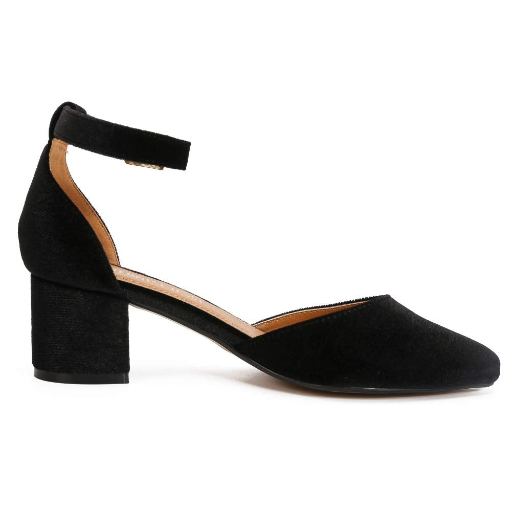MAIERNISI JESSI Unisex Men's Women's Pumps Ankle Strap D-Orsay Pointed Toe Chunky Heel Velvet Black EU47 - US 15 Women/13.5 Men