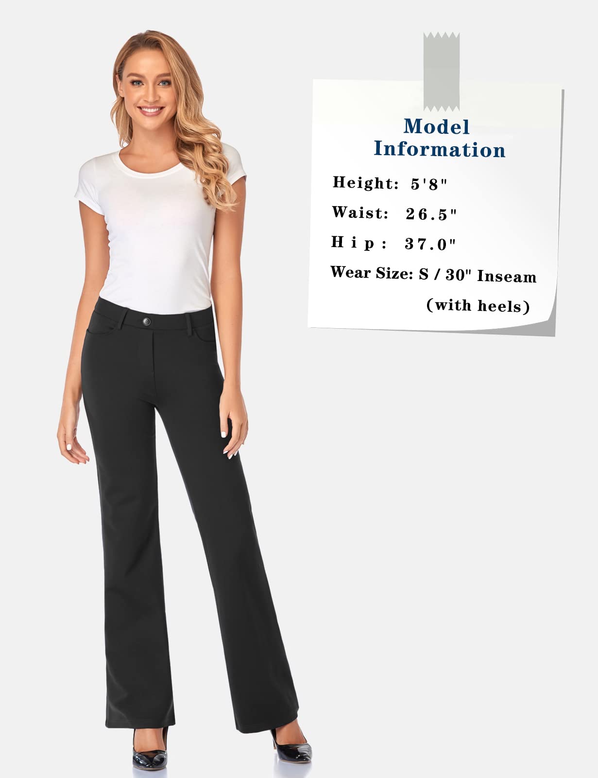 Tapata Women's 28''/30''/32''/34'' Stretchy Bootcut Dress Pants with Pockets Tall, Petite, Regular for Office Work Business 34", Black, XXL