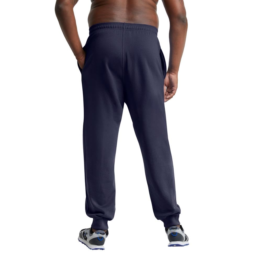 Champion Men's Fleece Joggers, Sweatpants, Standard Fit, Midweight, C, Available in Regular and Big, Navy-Classic Script Logo, XX-Large Tall