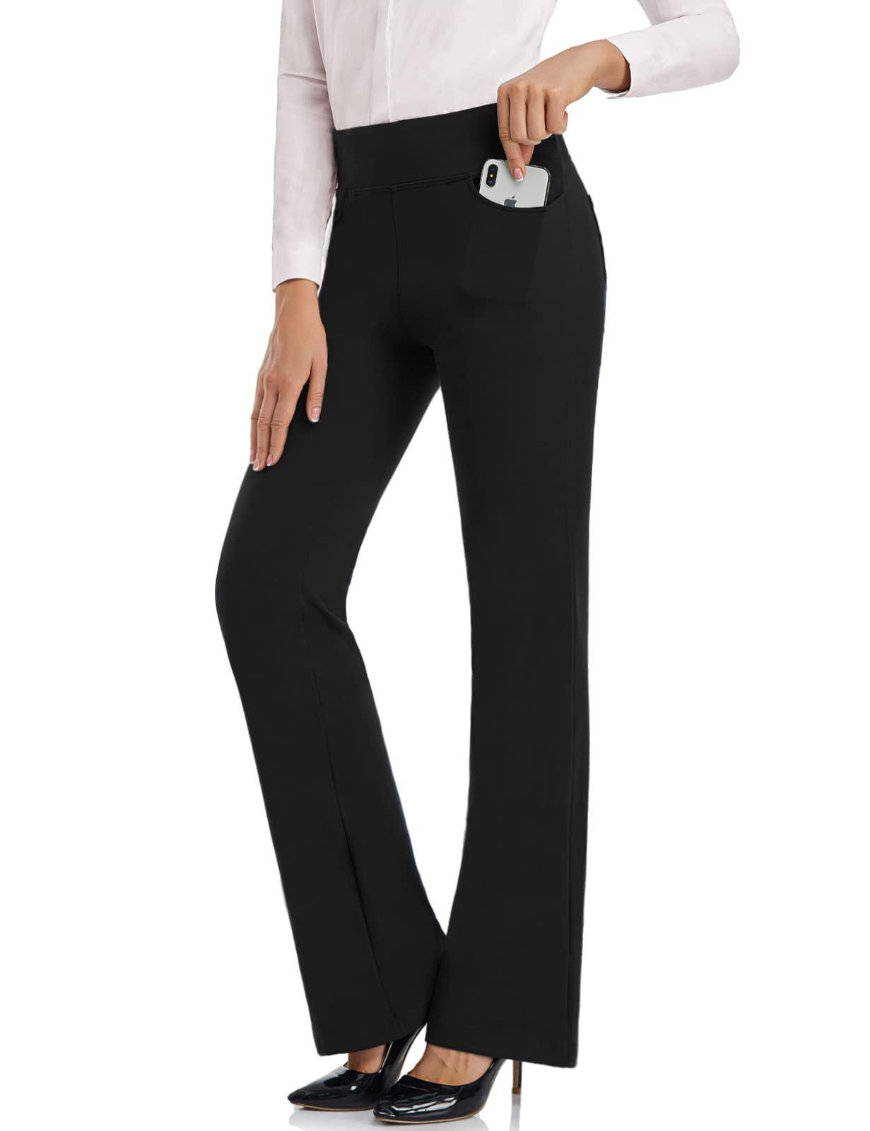 SEVEGO Women's Bootcut Yoga Dress Pants High Waist Stretch Work Pants with Pockets, 35" Black, XL