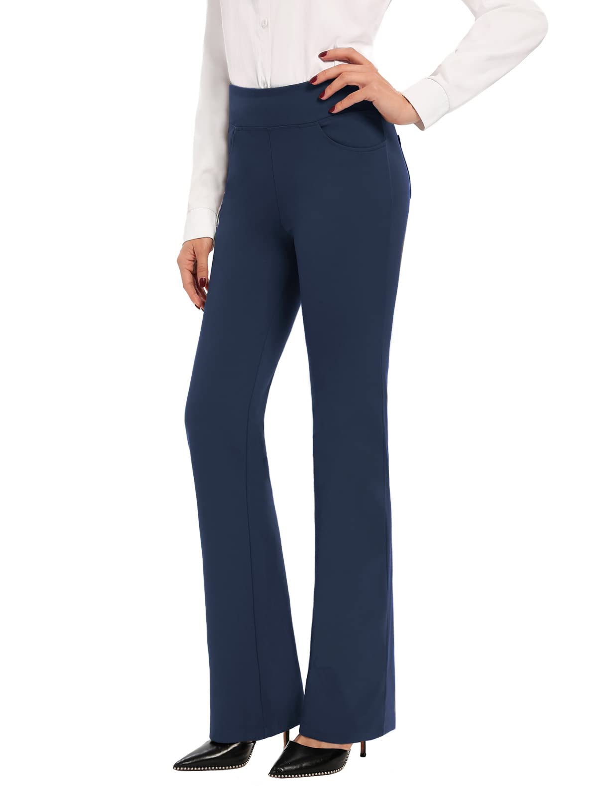 SEVEGO Women's Bootcut Yoga Dress Pants High Waist Stretch Work Pants with Pockets, 35" Deep Blue, XXL