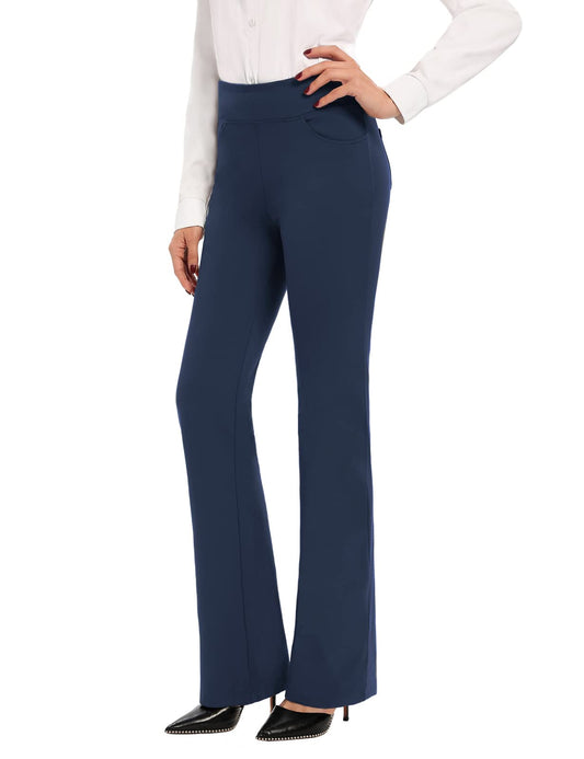 SEVEGO Women's Bootcut Yoga Dress Pants High Waist Stretch Work Pants with Pockets, 35" Deep Blue, XXL