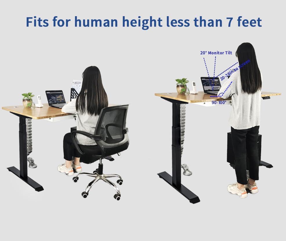 VWINDESK VJ201-S3 Electric Height Adjustable Sitting Standing Desk Frame Only/Sit Stand - Dual Motors 3 Segment Motorized Desk Base Only,Black - 49.2" Max Height