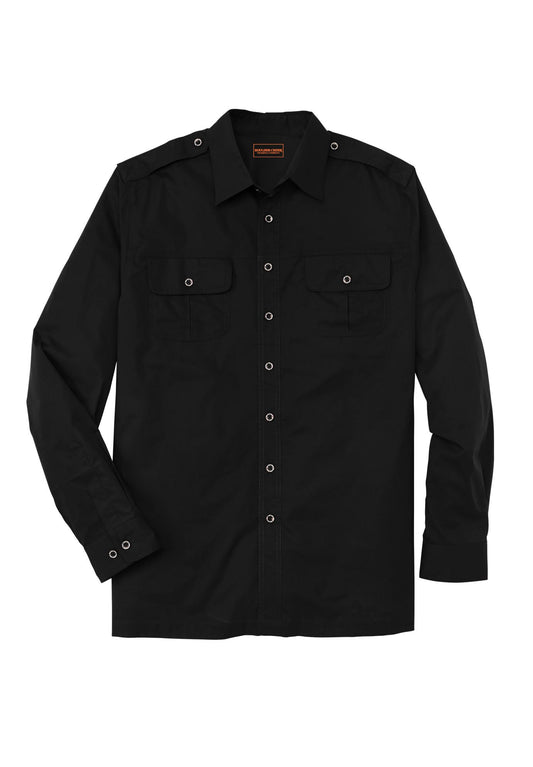 Boulder Creek by Kingsize Men's Big & Tall Long Sleeve Pilot Shirt - 2XL, Black
