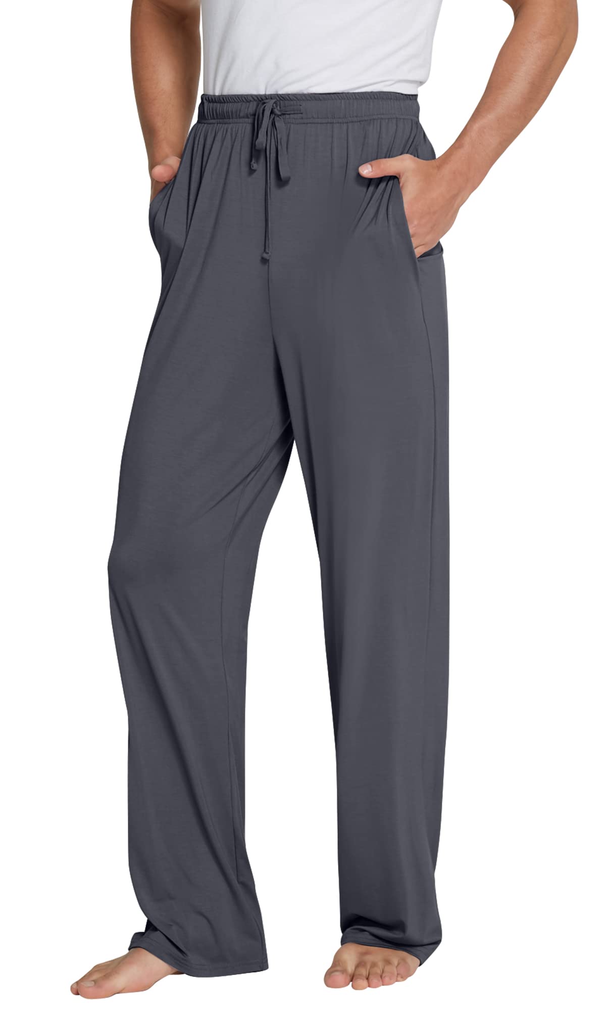 WiWi Bamboo Viscose Pajama Pants for Men Tall Sleep Bottoms Big Warm Long Pj Lightweight Lounge Sweatpants S-XXL, Charcoal, Small
