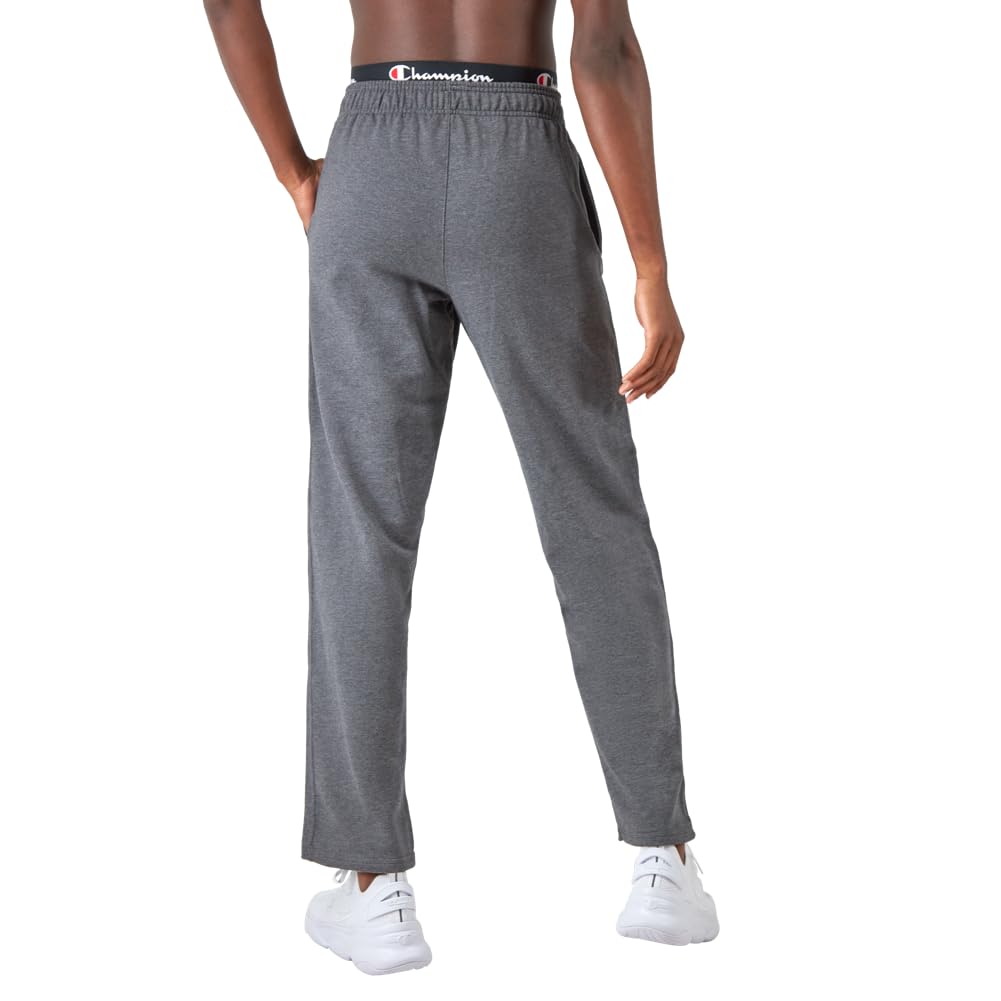 Champion Men's Open-Bottom Fleece Sweatpants, Standard Fit, Midweight, Available in Regular and Big, Granite Heather-C Patch Logo, Large Tall