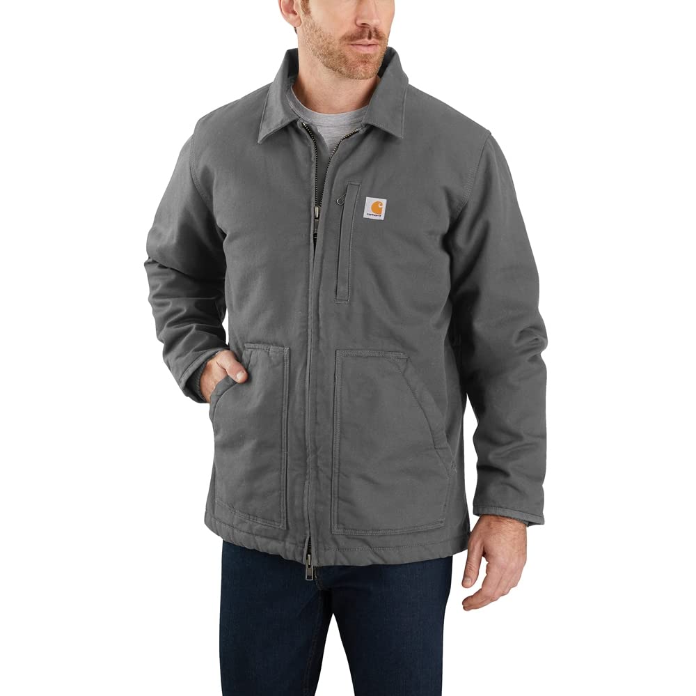 Carhartt Mens Loose Fit Washed Duck Sherpa-Lined Jacket (Big & Tall) Work Utility Outerwear, Gravel, 3X-Large Tall US