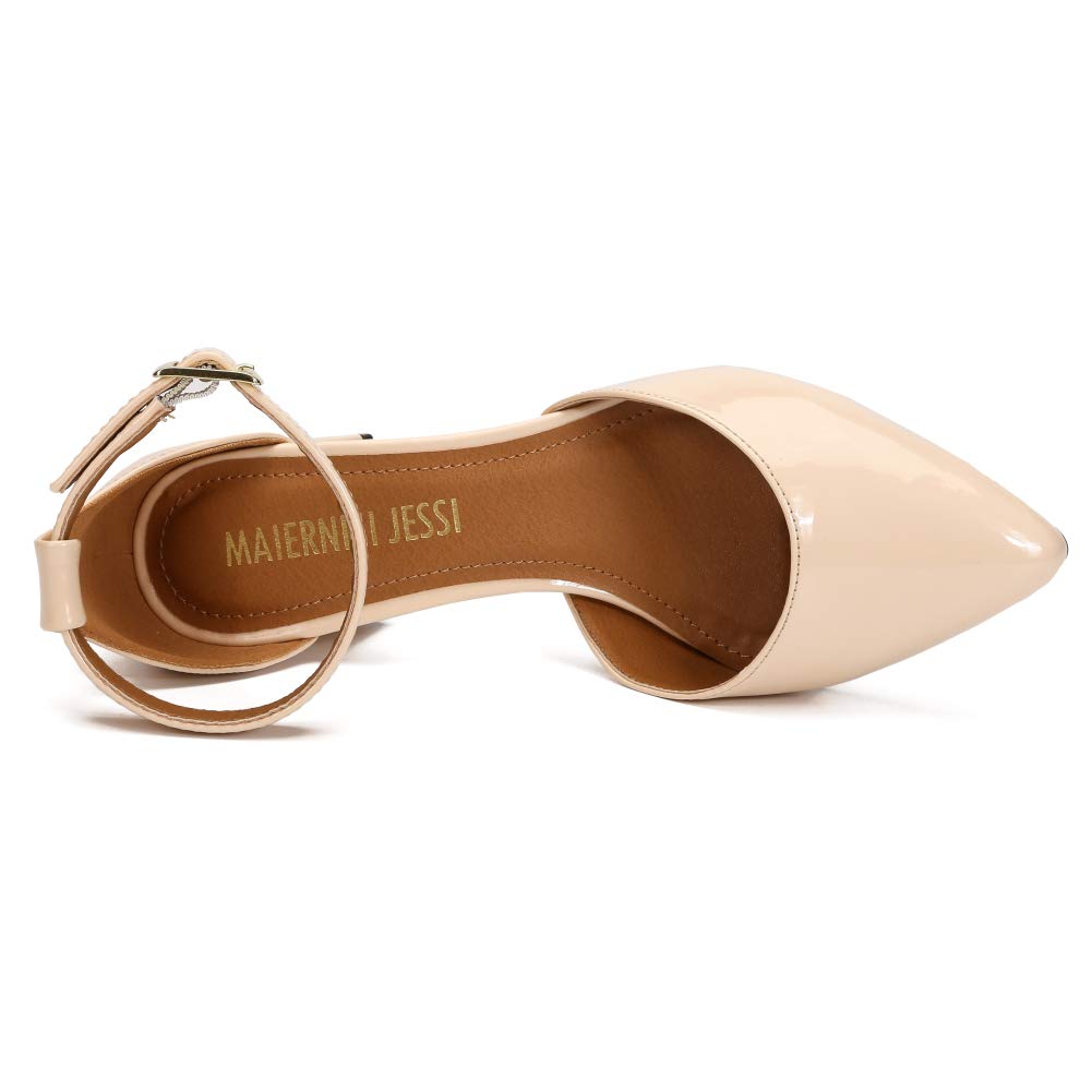 MAIERNISI JESSI Unisex Men's Women's Pumps Ankle Strap D-Orsay Pointed Toe Chunky Heel Patent Nude EU47 - US 15 Women/13.5 Men