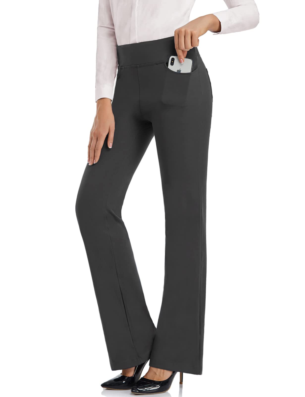 SEVEGO Women's Bootcut Yoga Dress Pants High Waist Stretch Work Pants with Pockets, 35" Dark Grey 2, XL