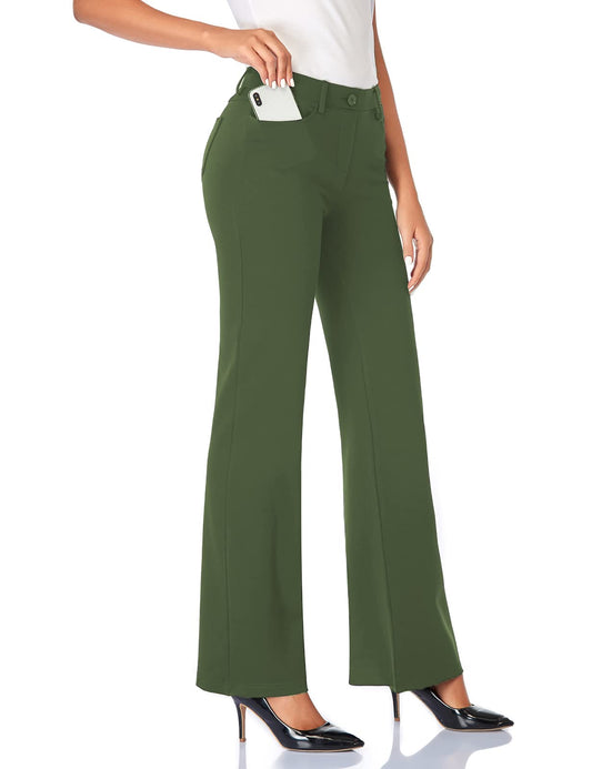 Tapata Women's 28''/30''/32''/34'' Stretchy Bootcut Dress Pants with Pockets Tall, Petite, Regular for Office Work Business 34",Olive,XXL
