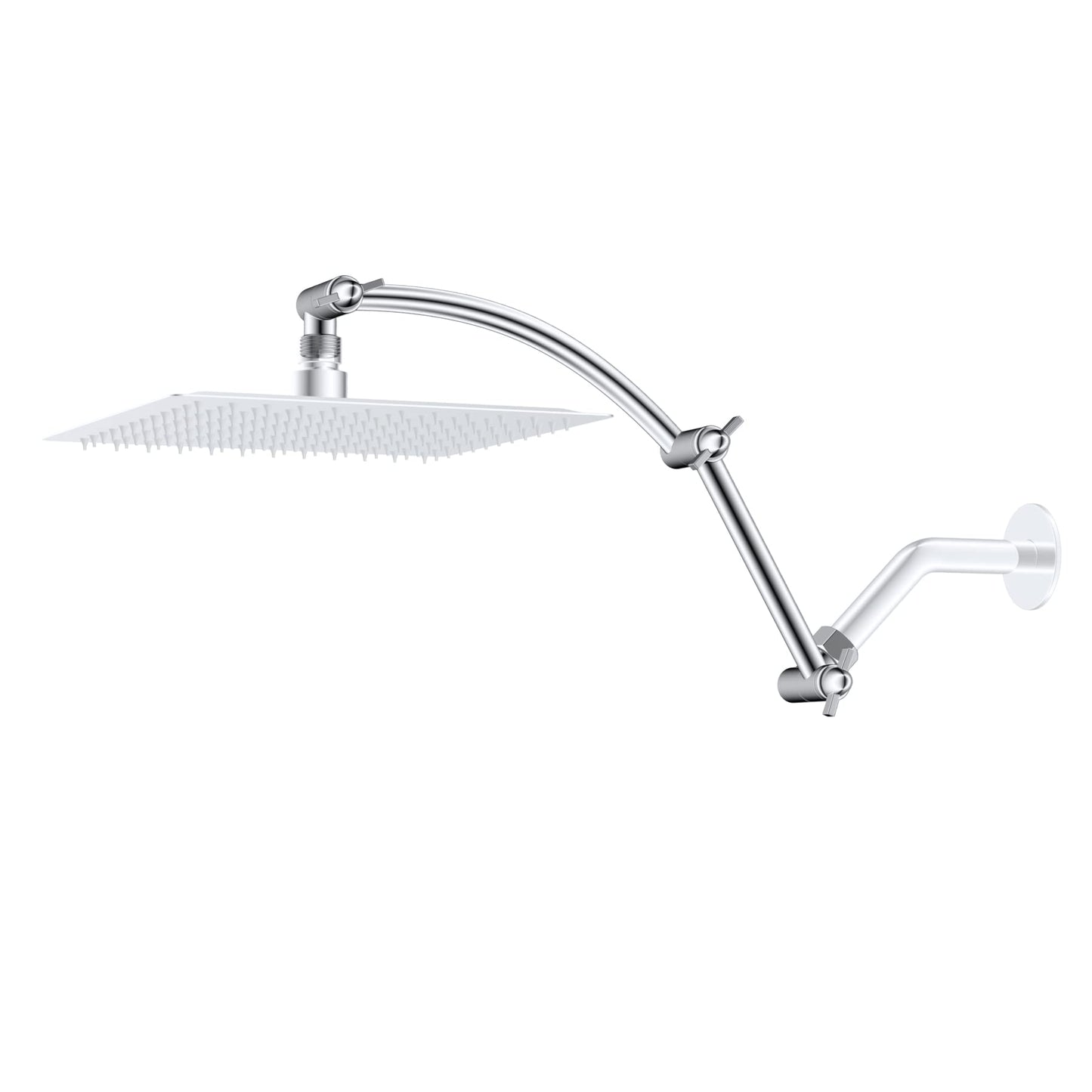 Hibbent All Metal 16'' Shower Head Extension Arm Solid Brass Flexible Height & Angle Adjustable Shower Arm Extender with Lock Joint, Universal Connection Stainless Steel Pipe Height Extending, Chrome