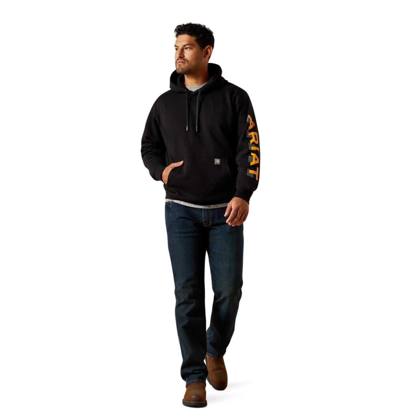 Ariat Rebar Lightweight Logo Hoodie, Black/Rebar Orange, Large Tall