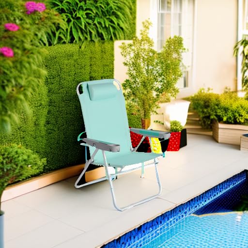 SUNNYFEEL Oversized Tall Folding Beach Chair Lightweight, 17" Portable Sand Chair for Adults Heavy Duty 500 LBS with Cup Holders