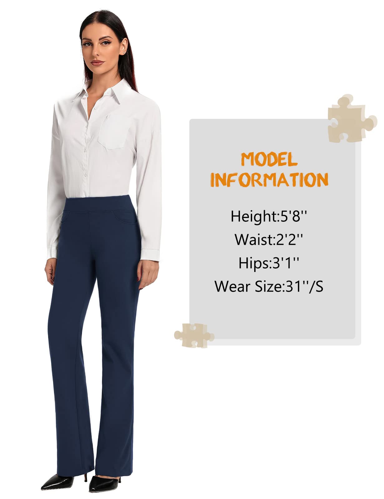 SEVEGO Women's Bootcut Yoga Dress Pants High Waist Stretch Work Pants with Pockets, 35" Deep Blue, L
