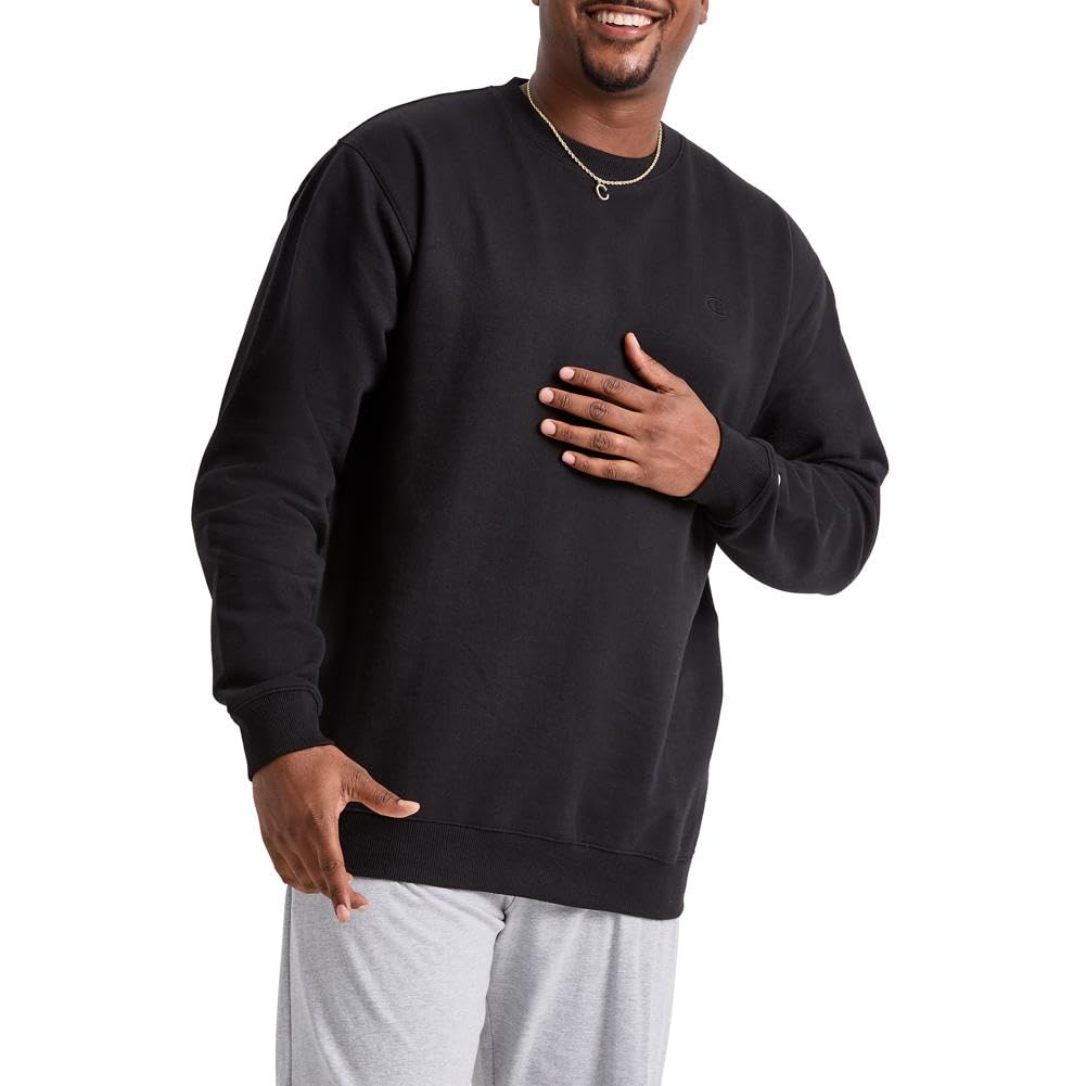 Champion Men's Crewneck Fleece Sweatshirt, Standard Fit, Midweight, Available in Regular and Big, Black-C Logo, 3X-Large Tall