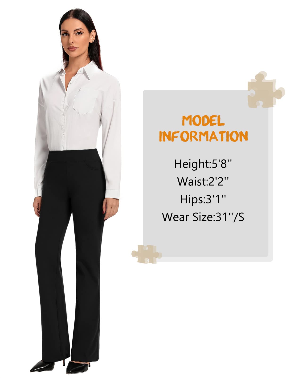 SEVEGO Women's Bootcut Yoga Dress Pants High Waist Stretch Work Pants with Pockets, 35" Black, L