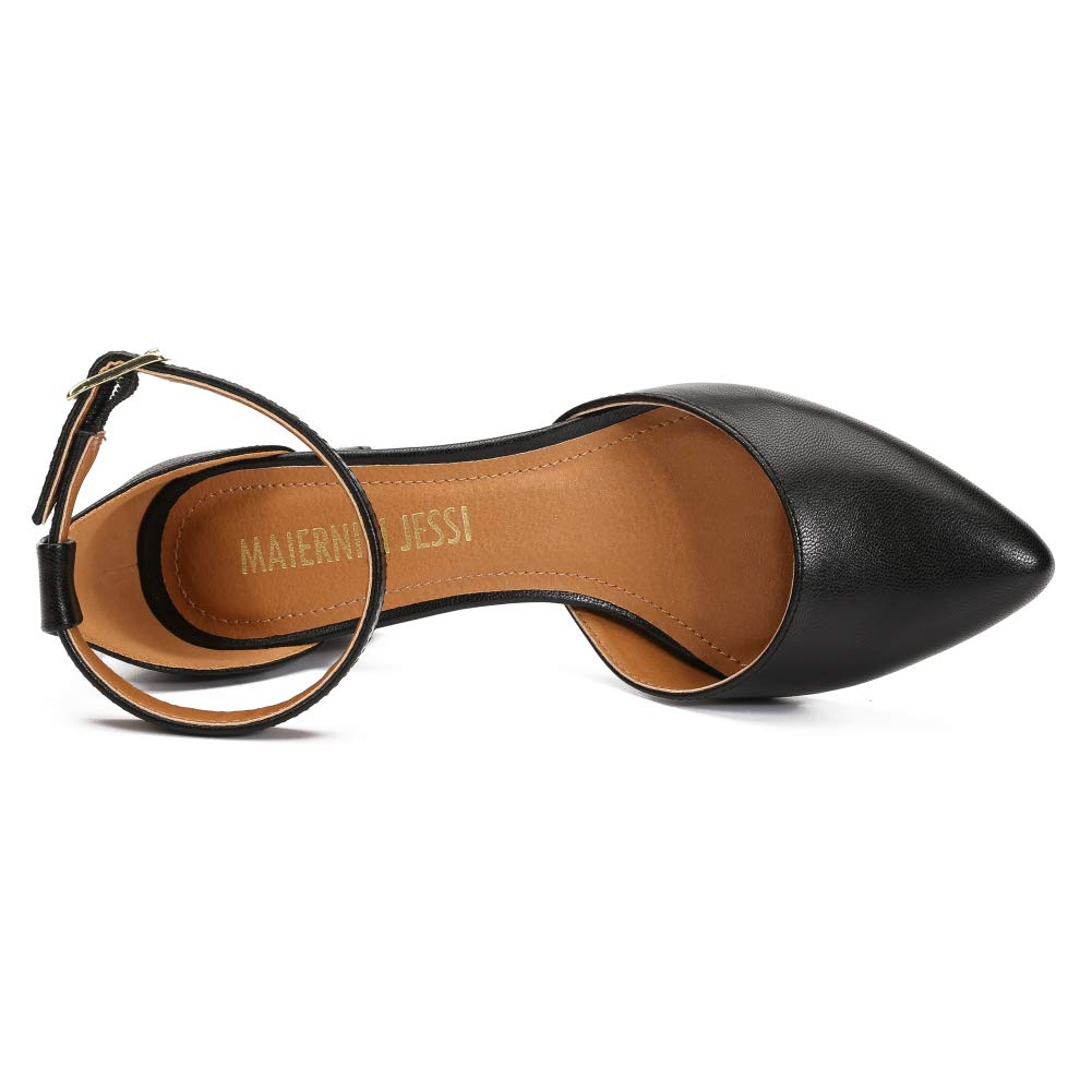 MAIERNISI JESSI Unisex Men's Women's Pumps Ankle Strap D-Orsay Pointed Toe Chunky Heel Matt Black EU47 - US 15 Women/13.5 Men