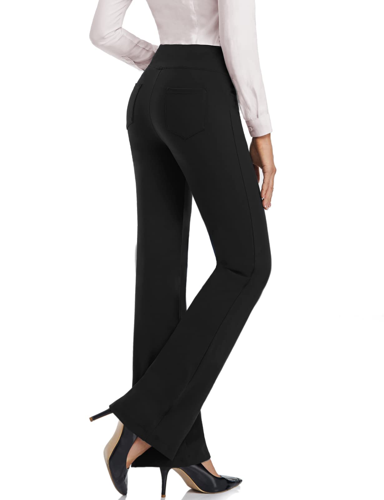 SEVEGO Women's Bootcut Yoga Dress Pants High Waist Stretch Work Pants with Pockets, 35" Black, S