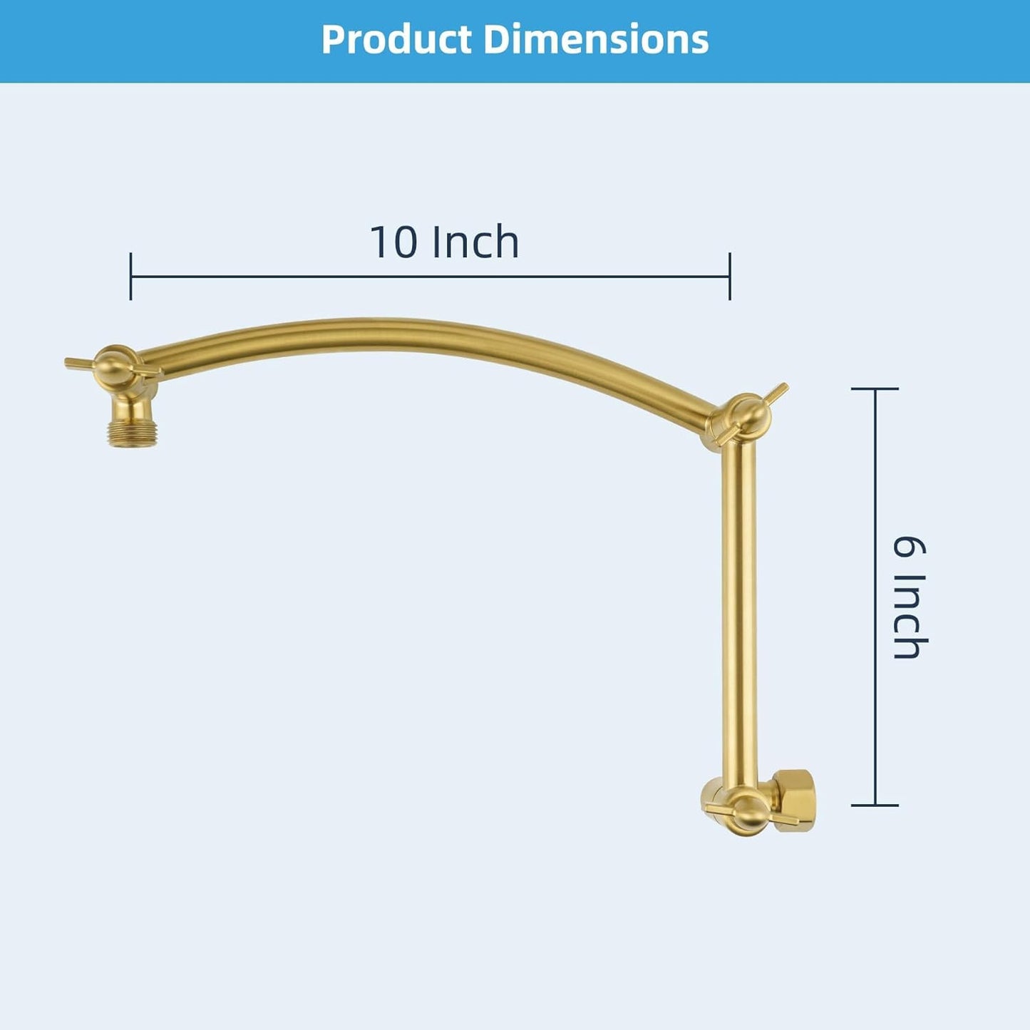 Hibbent Shower Head Extension Arm,16" Solid Brass Adjustable Extender with Lock Joint, Standard 1/2", Rise or Lower Rainfall and Fixed Shower Head, Height/Angle Adjustable Extension Arm, Brushed Brass
