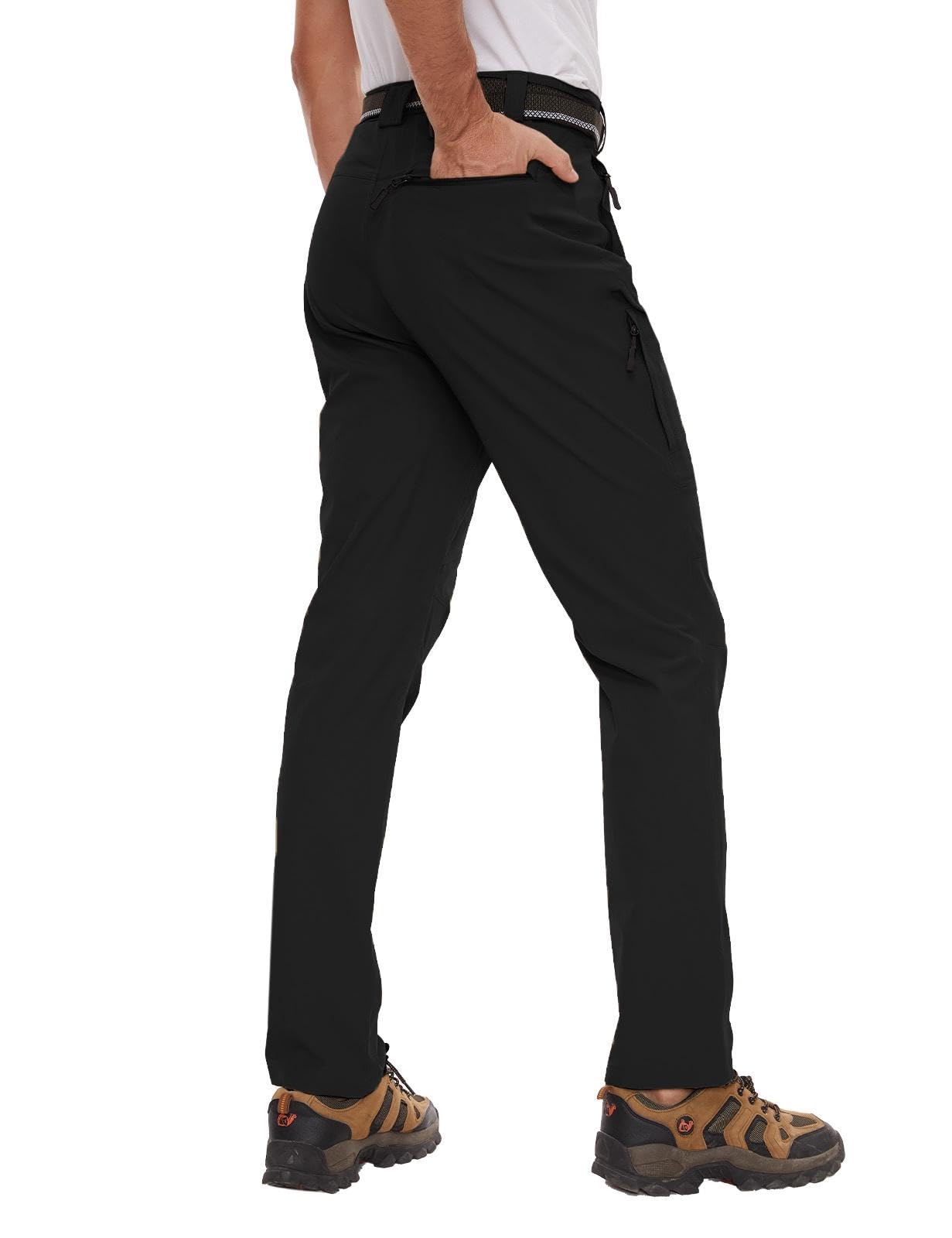 SEVEGO 30"/32"/34"/36" Inseam Men's Tall Hiking Pants Quick Dry Outdoor Waterproof Fishing Cargo Pants with Belt 5 Pockets 38" Black S