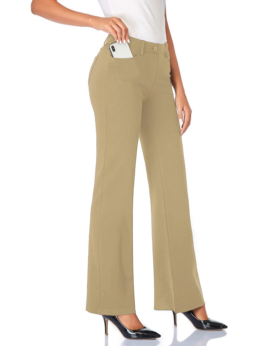 Tapata Women's 28''/30''/32''/34'' Stretchy Bootcut Dress Pants with Pockets Tall, Petite, Regular for Office Work Business 34",Oatmeal,L