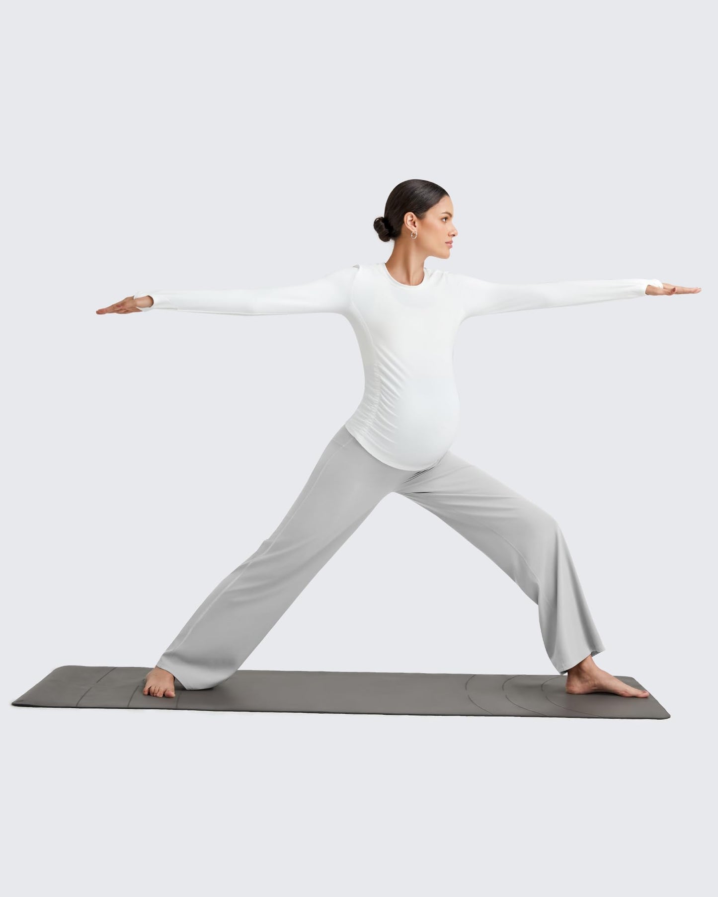 G4Free Maternity Yoga Pants Wide Leg Soft Pregnancy Clothes for Lounge Over The Belly Business Work Trousers Casual(Light Gray,XS,32")