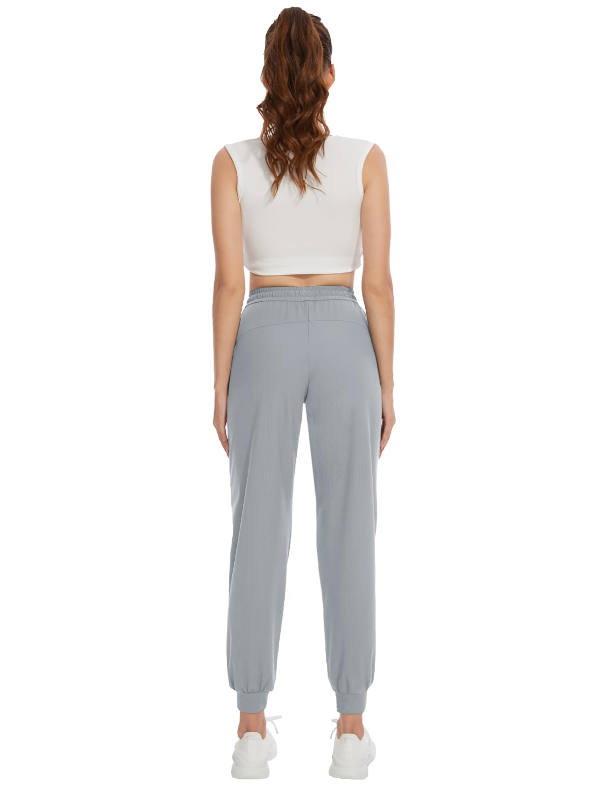 SEVEGO Women 34" Tall Inseam Joggers Lightweight Sweatpants Zipper Pockets Athletic Workout Lounge Pants Light Gray, XL