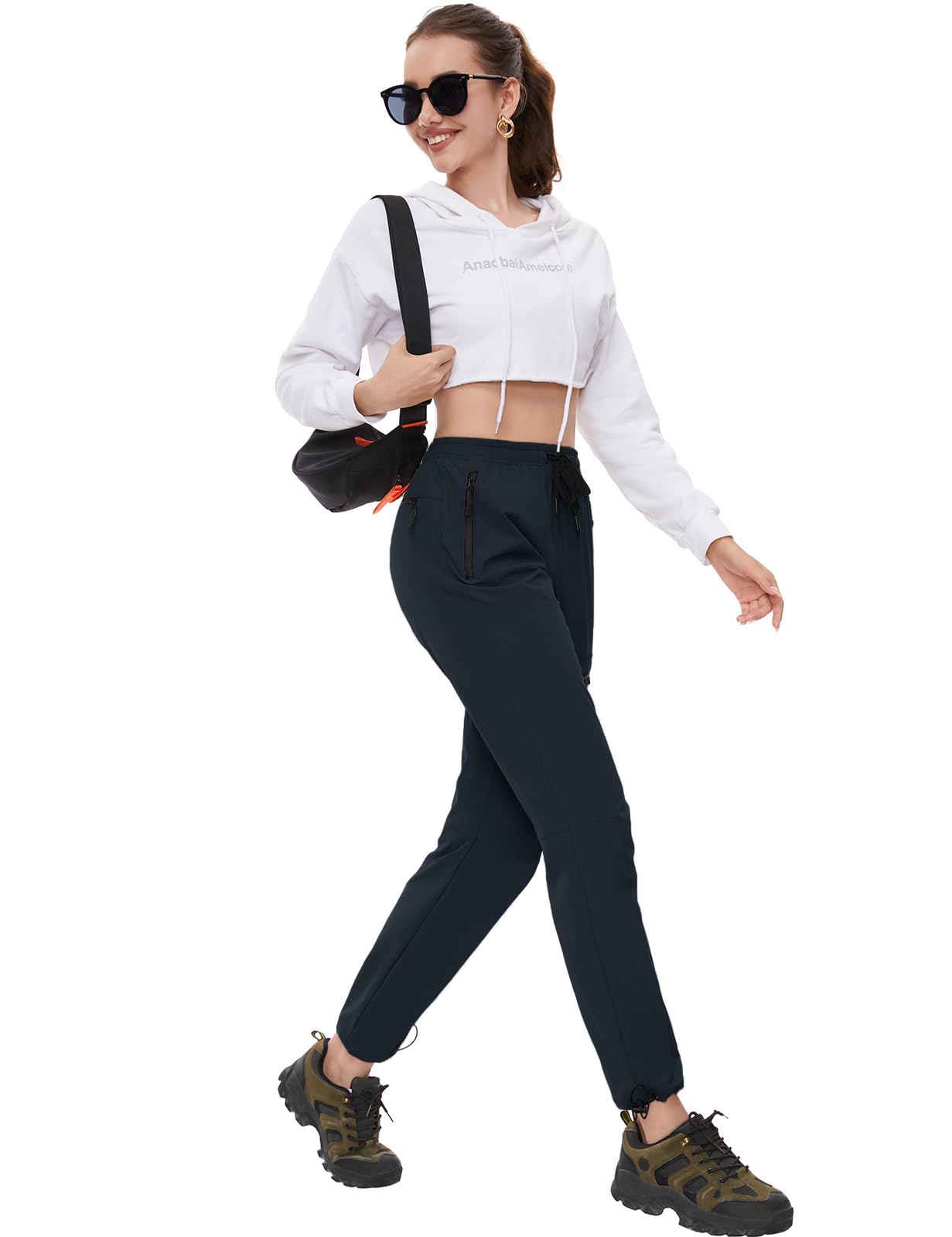 SEVEGO Womens Hiking Pants Tall Inseam 36" Athletic Cargo Pants Lightweight 4 Zipper Pockets Water Resistant Elastic Waist, Blue, XL