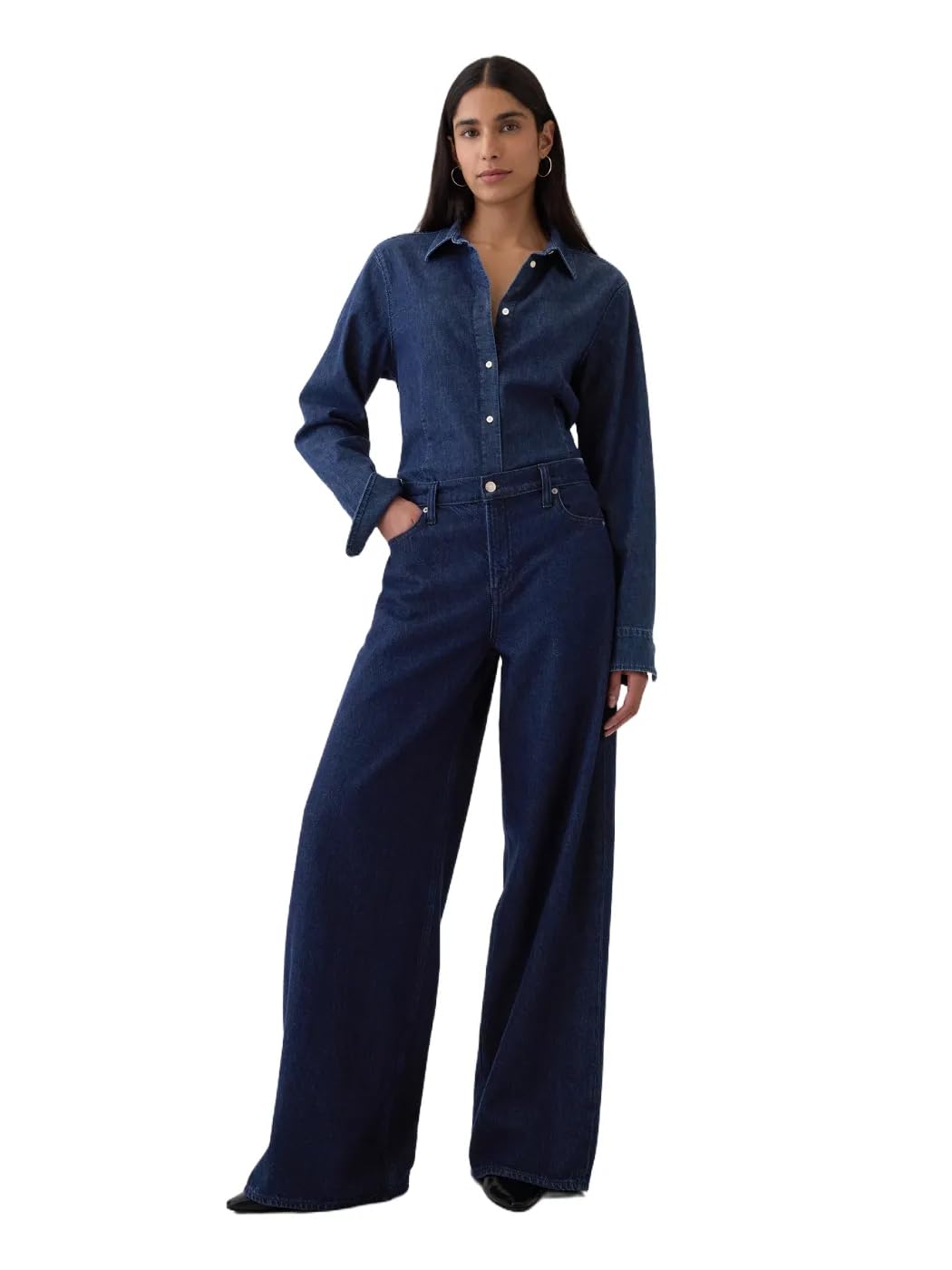 GAP Womens Mid Rise Baggy Denim Rinsed 30 Long