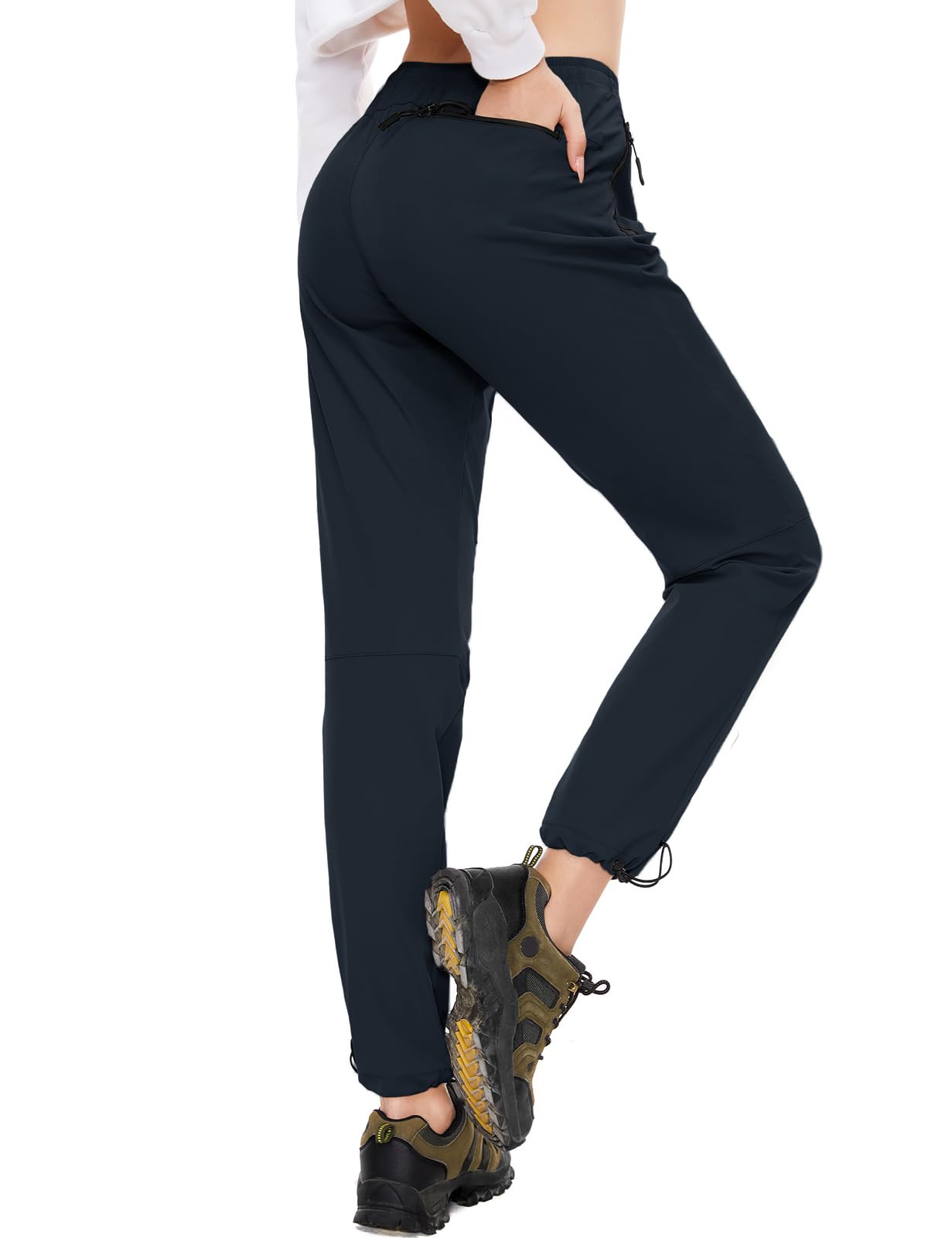 SEVEGO Womens Hiking Pants Tall Inseam 34" Athletic Cargo Pants Lightweight 4 Zipper Pockets Water Resistant Elastic Waist, Blue, XL