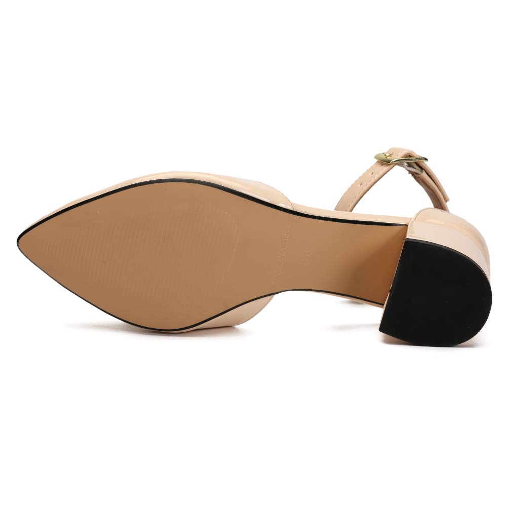 MAIERNISI JESSI Unisex Men's Women's Pumps Ankle Strap D-Orsay Pointed Toe Chunky Heel Patent Nude EU47 - US 15 Women/13.5 Men