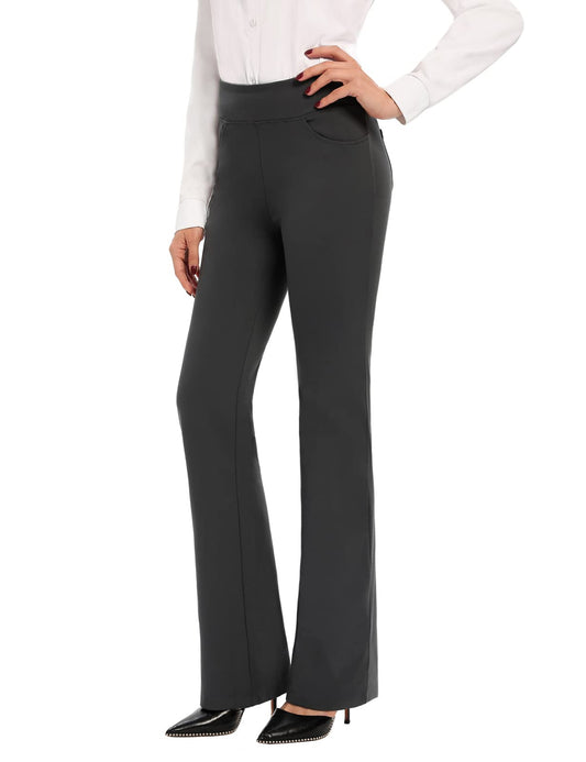SEVEGO Women's Bootcut Yoga Dress Pants High Waist Stretch Work Pants with Pockets, 35" Dark Grey 2, XXL