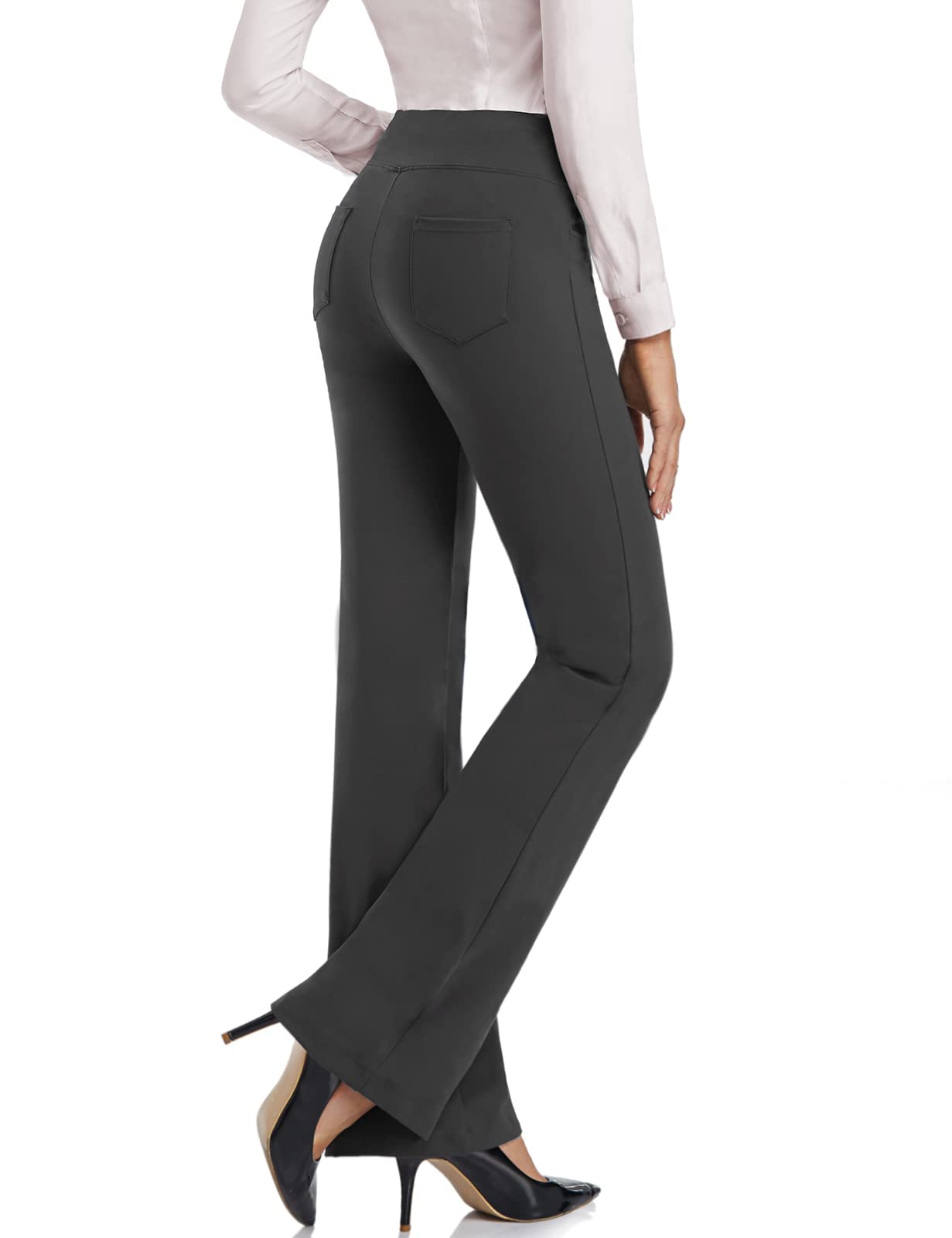 SEVEGO Women's Bootcut Yoga Dress Pants High Waist Stretch Work Pants with Pockets, 35" Dark Grey 2, XL