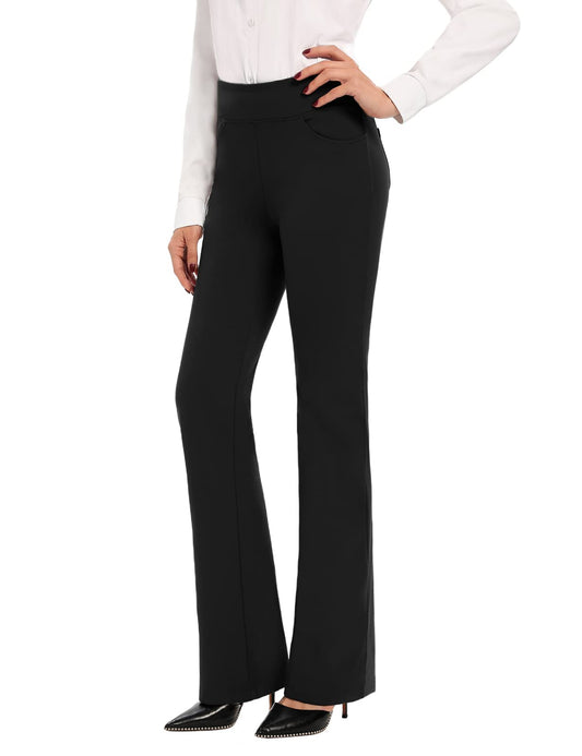 SEVEGO Women's Bootcut Yoga Dress Pants High Waist Stretch Work Pants with Pockets, 35" Black, XL