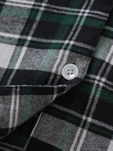 Latuza Women's Tall Flannel Pajama Set Extra Long Button Up Top Pants Pj Set S Black Green