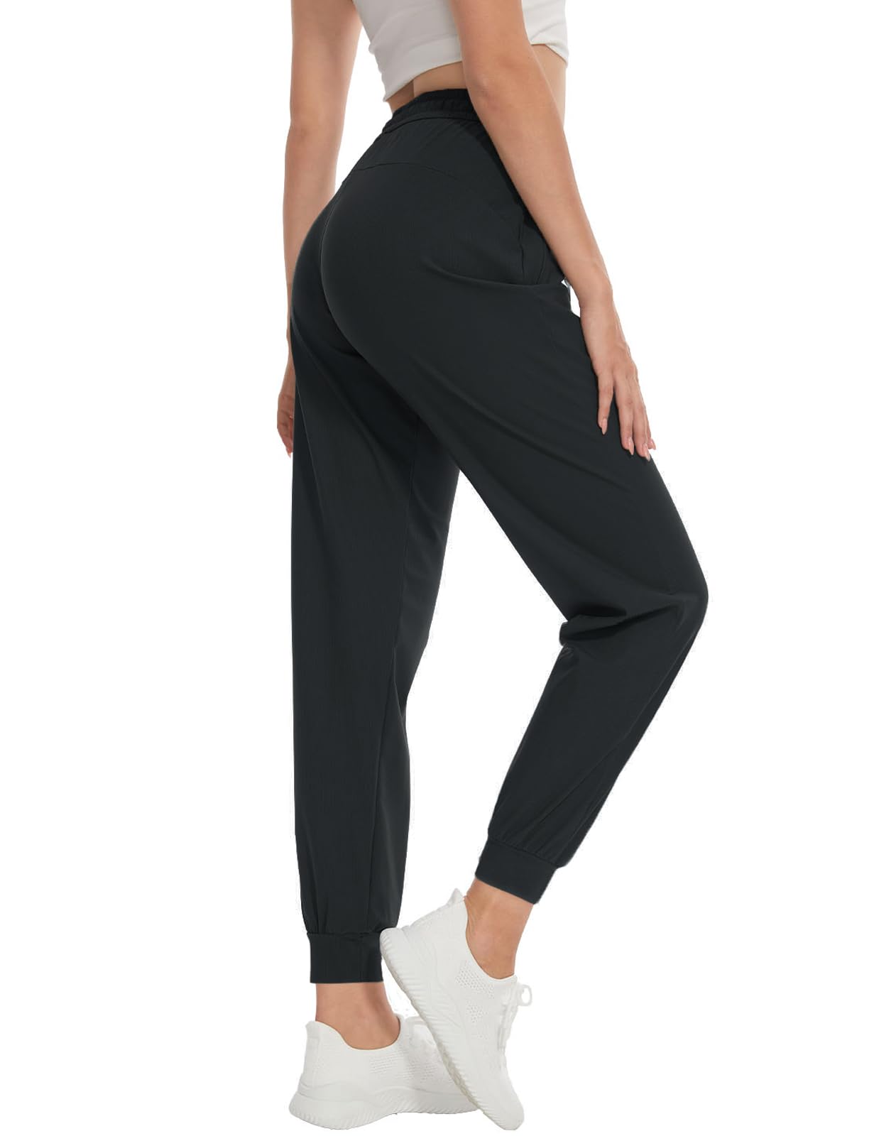 SEVEGO Women's 36" Tall Inseam Joggers Lightweight Sweatpants Zipper Pockets Athletic Workout Lounge Pants Black, S