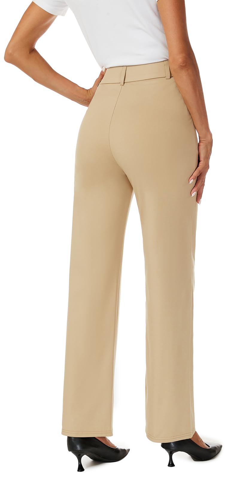 iChosy Womens High Waist Wide Straight Leg Trousers Casual Slacks Dress Pants with Pockets Khaki 14 ExtraTall