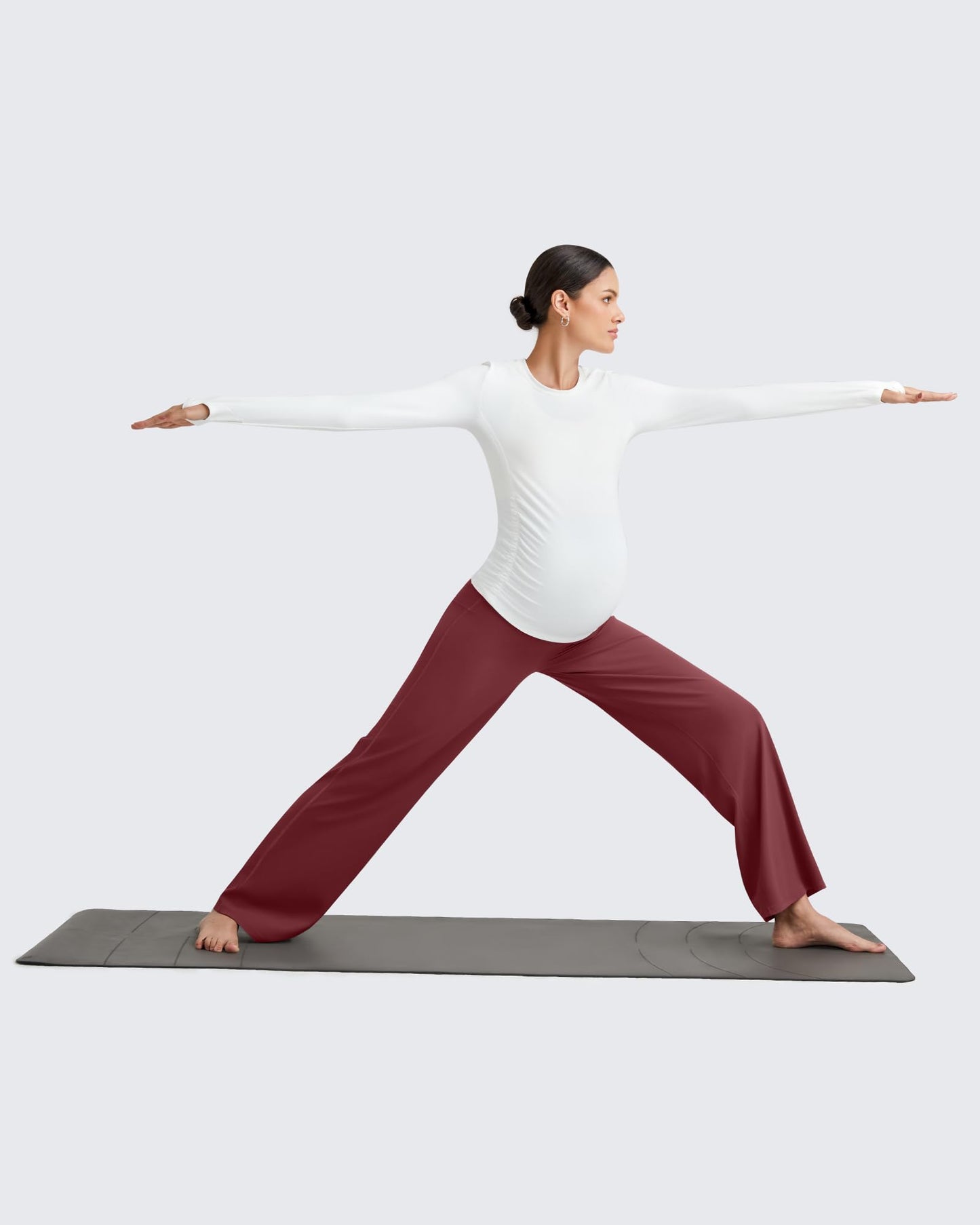 G4Fre Pregnancy Pants for Women Wide Leg Yoga Maternity Scrub Pants Over The Belly Stretchy Slacks for Casual Athletic Workout (Dark Burgundy,XXL,32")