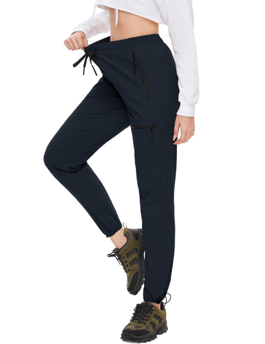 SEVEGO Womens Hiking Pants Tall Inseam 34" Athletic Cargo Pants Lightweight 4 Zipper Pockets Water Resistant Elastic Waist, Blue, XL